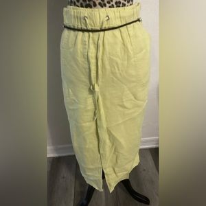 M & S collection pants size 16 Capri 100% LINEN draw string pockets yellow